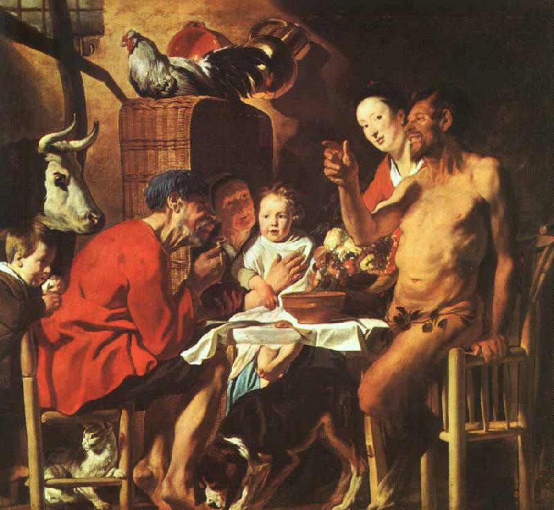 Jacob Jordaens Satyr at the Peasants House oil painting picture